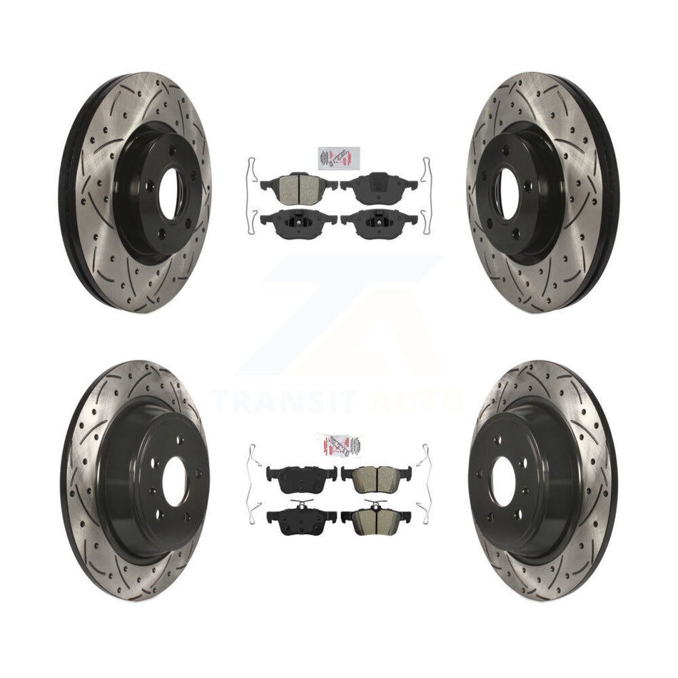 Front Rear Semi-Metallic Pad Coated Drilled Slotted Disc Brake Rotors Kit For Ford Escape KDA-100990
