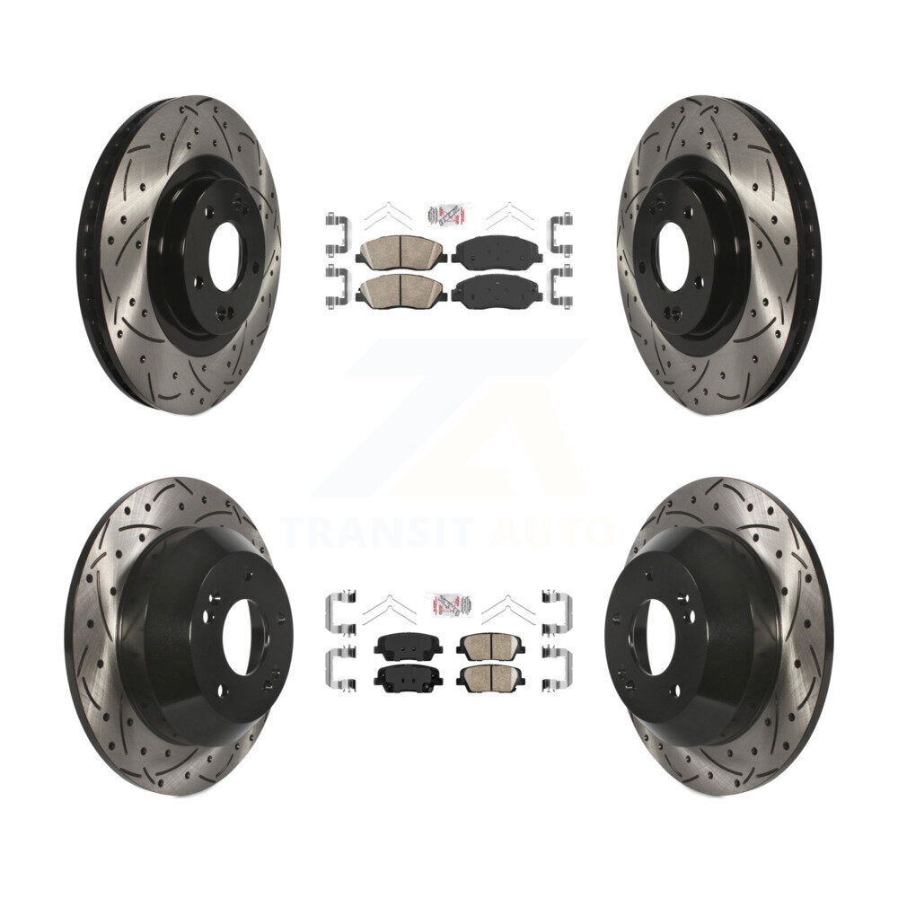 Front Rear Ceramic Pad & Coated Drilled Slot Disc Brake Rotor Kit For Hyundai Santa Fe XL KDA-100999