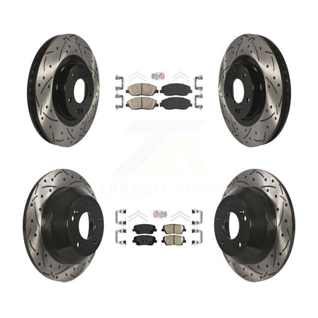 Front Rear Ceramic Pad & Coated Drilled Slot Disc Brake Rotor Kit For Hyundai Santa Fe XL KDA-100999