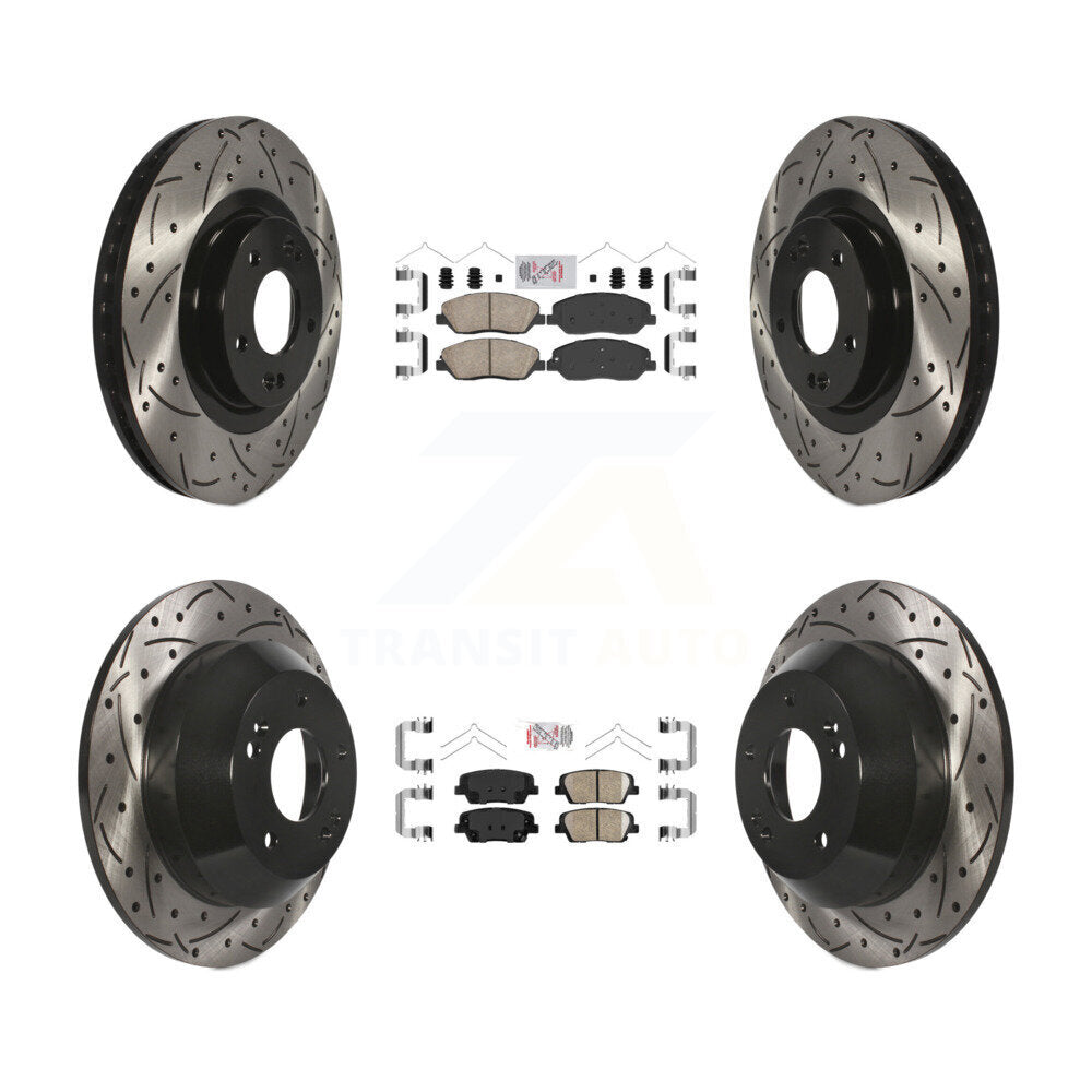 Front Rear Ceramic Pad & Coated Drilled Slot Disc Brake Rotor Kit For Hyundai Santa Fe XL KDA-101000