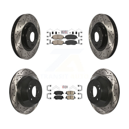 Front Rear Ceramic Pad & Coated Drilled Slot Disc Brake Rotor Kit For Hyundai Santa Fe XL KDA-101000