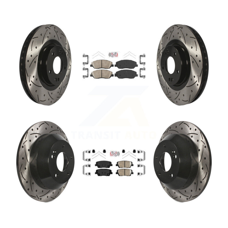 Front Rear Ceramic Pad & Coated Drilled Slot Disc Brake Rotor Kit For Hyundai Santa Fe XL KDA-101001