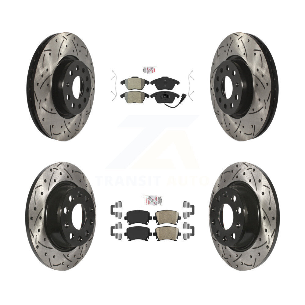 Front Semi-Metallic Rear Ceramic Pad Drill Slot Brake Rotors Kit For Volkswagen CC GTI A3 KDA-101011