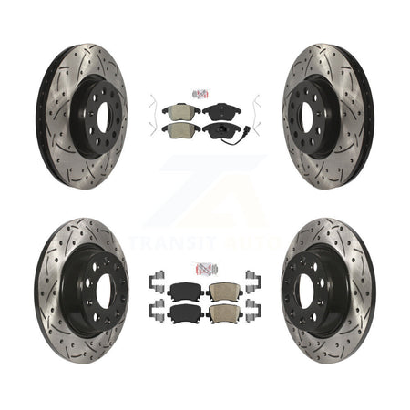 Front Semi-Metallic Rear Ceramic Pad Drill Slot Brake Rotors Kit For Volkswagen CC GTI A3 KDA-101011