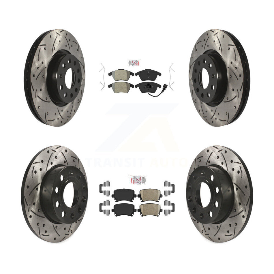 Front Semi-Metallic Rear Ceramic Pad Drill Slot Brake Rotors Kit For Volkswagen Rabbit A3 KDA-101013