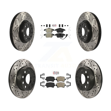 Front Semi-Metallic Rear Ceramic Pad Drill Slot Brake Rotors Kit For Volkswagen Rabbit A3 KDA-101017