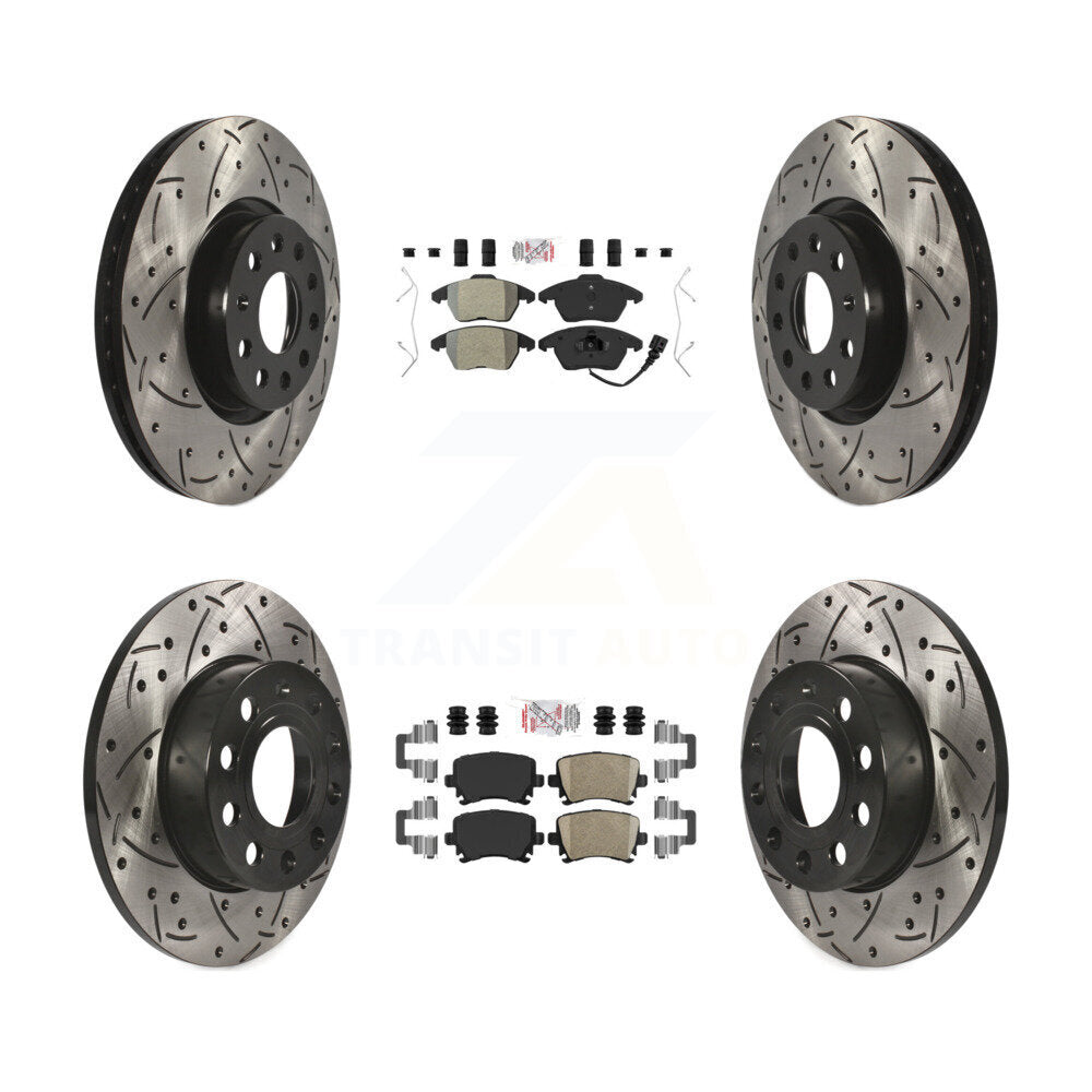 Front Semi-Metallic Rear Ceramic Pad Drill Slot Brake Rotors Kit For Volkswagen Rabbit A3 KDA-101018