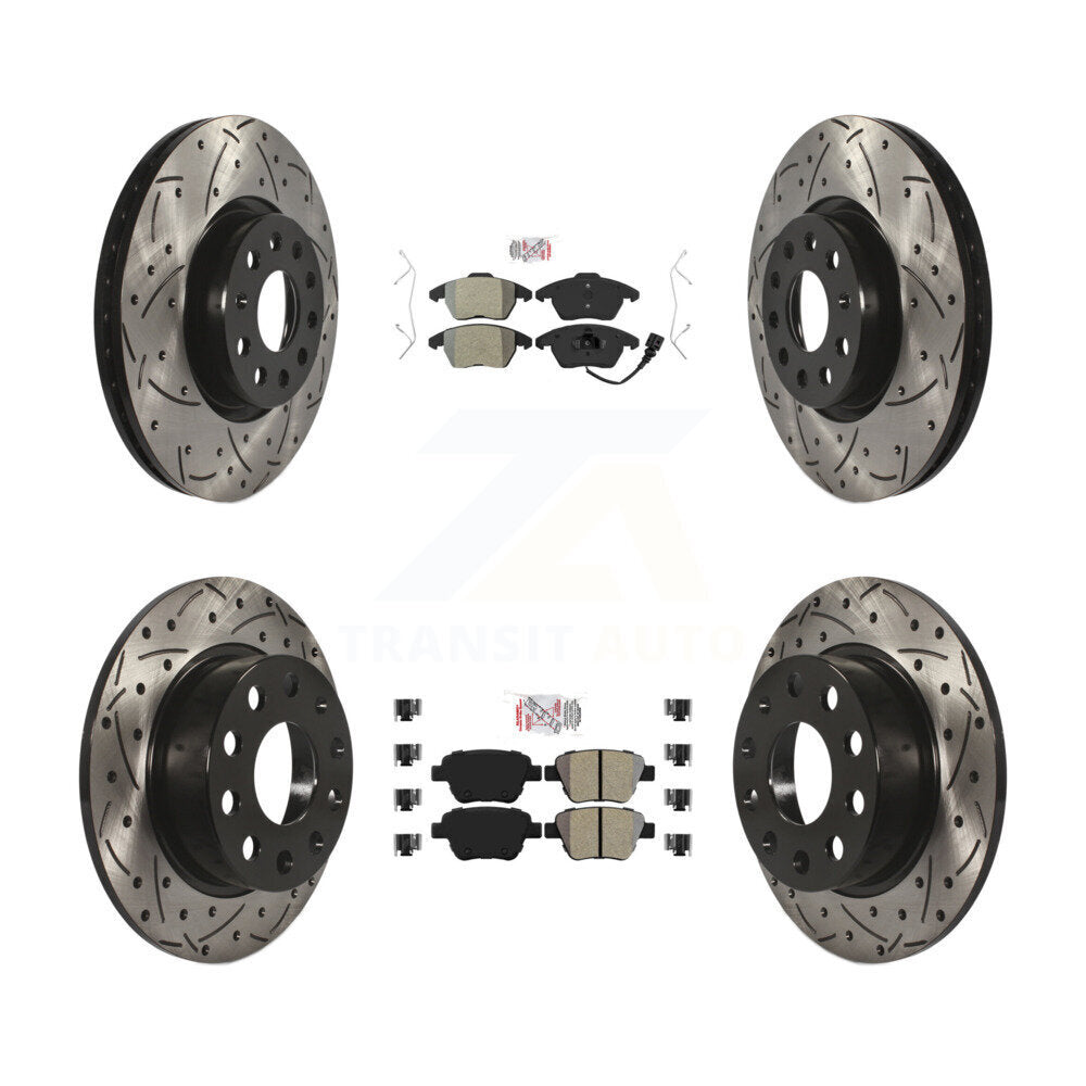 Front Rear Semi-Metallic Pad Drilled Slot Brake Rotor Kit For 17-18 Volkswagen Jetta 2.0L KDA-101021