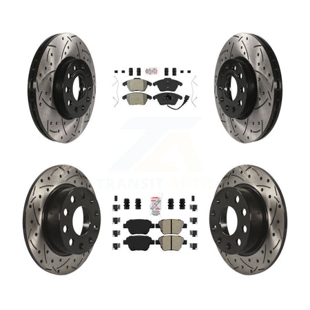 Front Rear Semi-Metallic Pad Drilled Slot Brake Rotors Kit For Volkswagen Jetta 1.8L/1.4L KDA-101026
