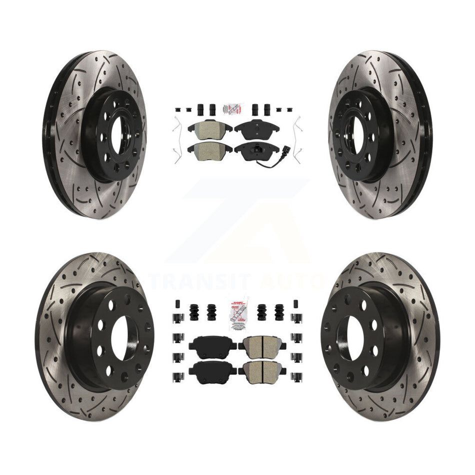 Front Rear Semi-Metallic Pad Drilled Slot Brake Rotors Kit For Volkswagen Jetta 1.8L/1.4L KDA-101026
