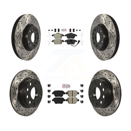 Front Rear Semi-Metallic Pad Drilled Slot Brake Rotor Kit For 17-18 Volkswagen Jetta 2.0L KDA-101027