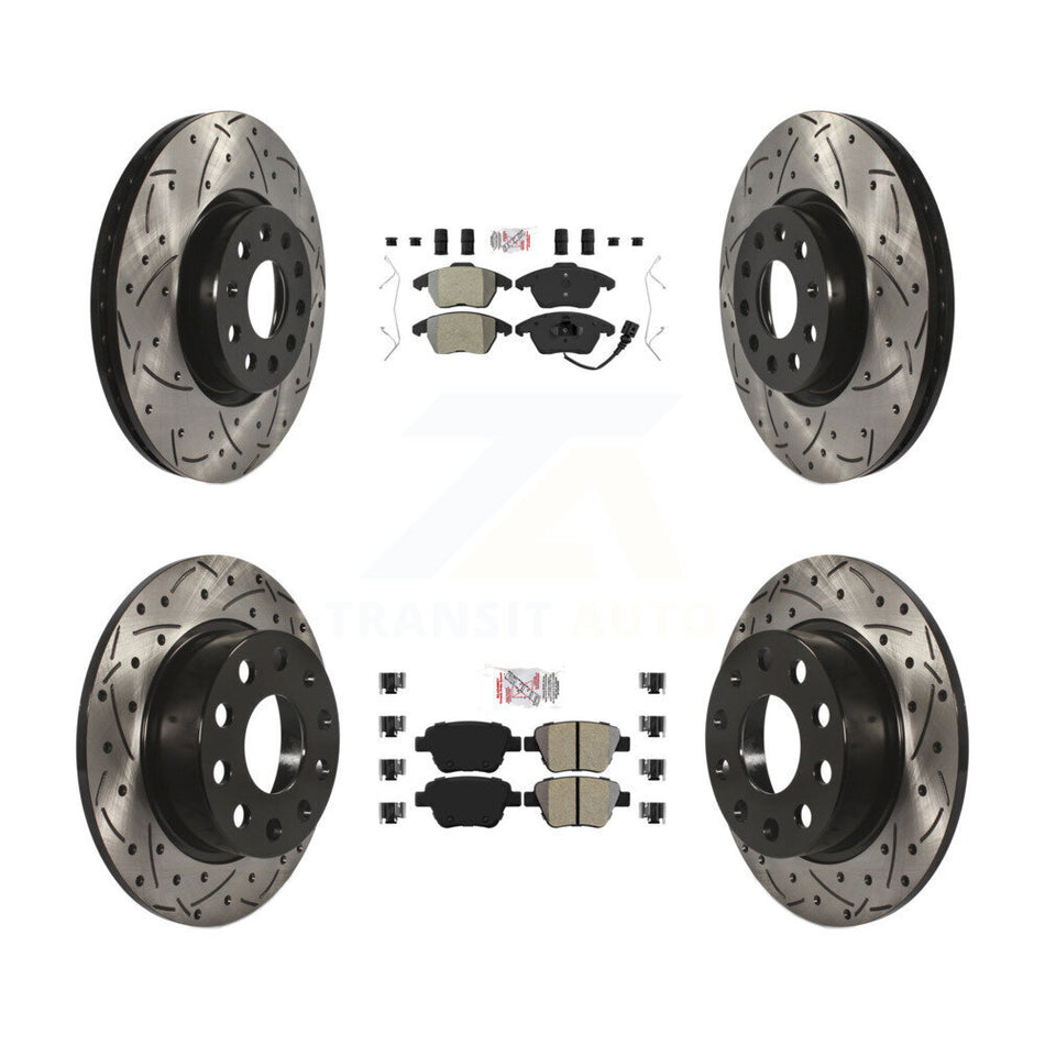 Front Rear Semi-Metallic Pad Drilled Slot Brake Rotor Kit For 17-18 Volkswagen Jetta 2.0L KDA-101027