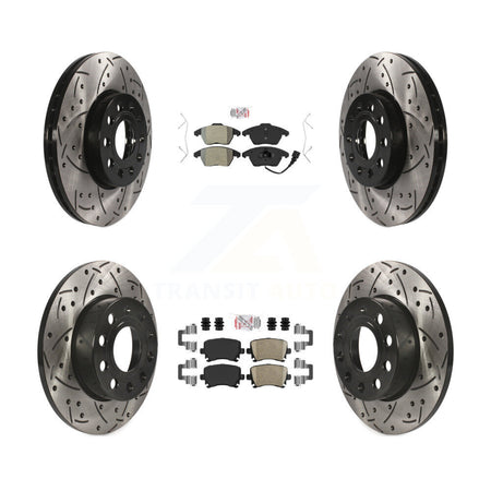 Front Semi-Metallic Rear Ceramic Pad & Drilled Slot Brake Rotor Kit For Volkswagen Rabbit KDA-101036