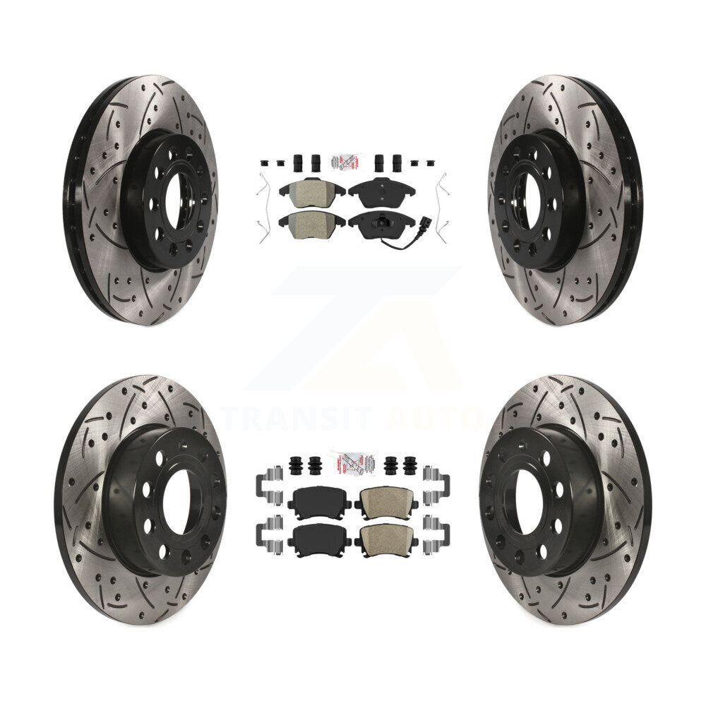 Front Semi-Metallic Rear Ceramic Pad & Drilled Slot Brake Rotor Kit For Volkswagen Rabbit KDA-101038