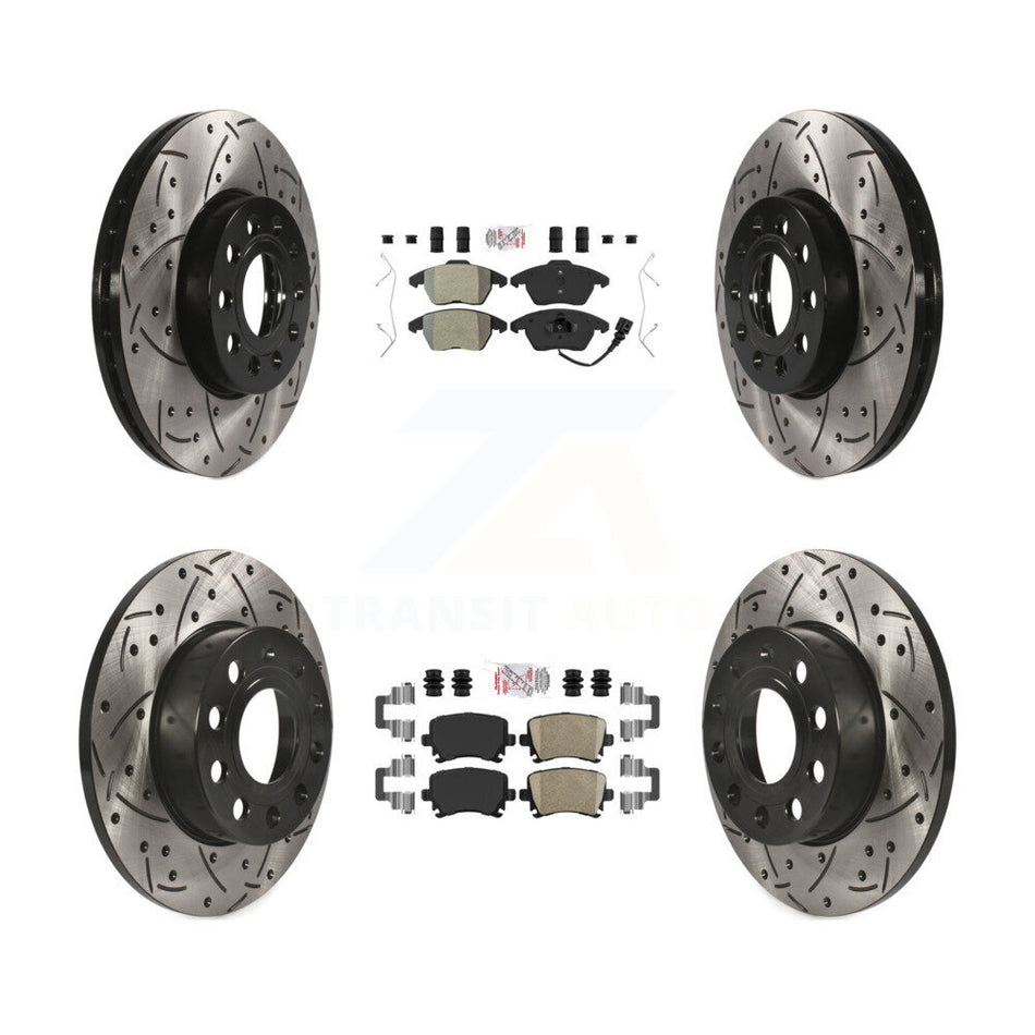 Front Semi-Metallic Rear Ceramic Pad & Drilled Slot Brake Rotor Kit For Volkswagen Rabbit KDA-101038