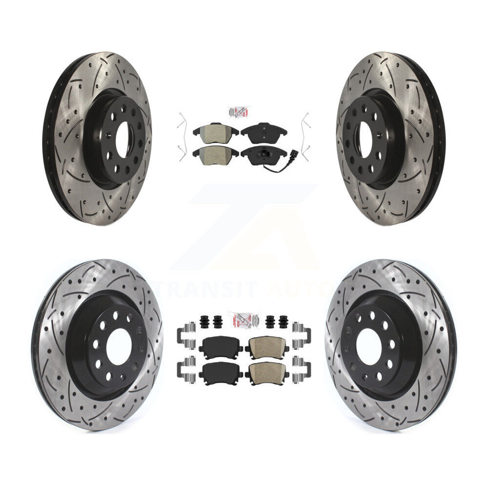 Front Semi-Metallic Rear Ceramic Pad Drill Slot Brake Rotors Kit For Volkswagen Passat CC KDA-101040