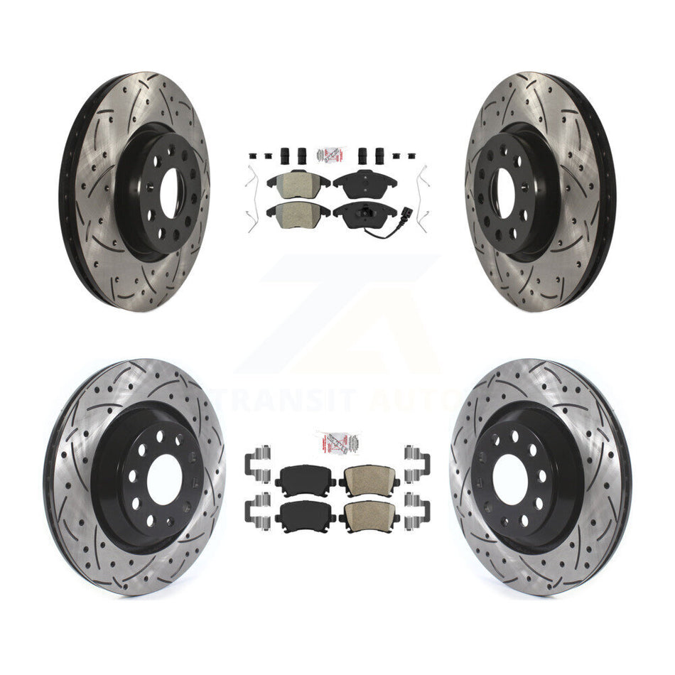 Front Semi-Metallic Rear Ceramic Pad Drill Slot Brake Rotors Kit For Volkswagen Passat CC KDA-101041