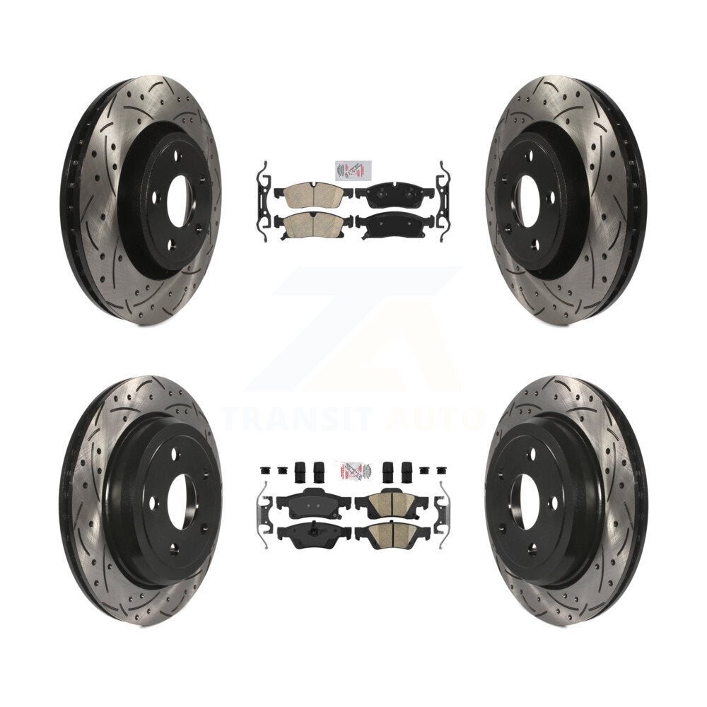 Front Rear Ceramic Pad Coated Drill Slot Disc Brake Rotors Kit For Jeep Grand Cherokee WK KDA-101099