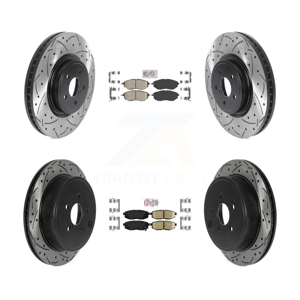 Front Rear Ceramic Pad Coated Drilled Slot Disc Brake Rotor Kit For Subaru Outback Legacy KDA-101111