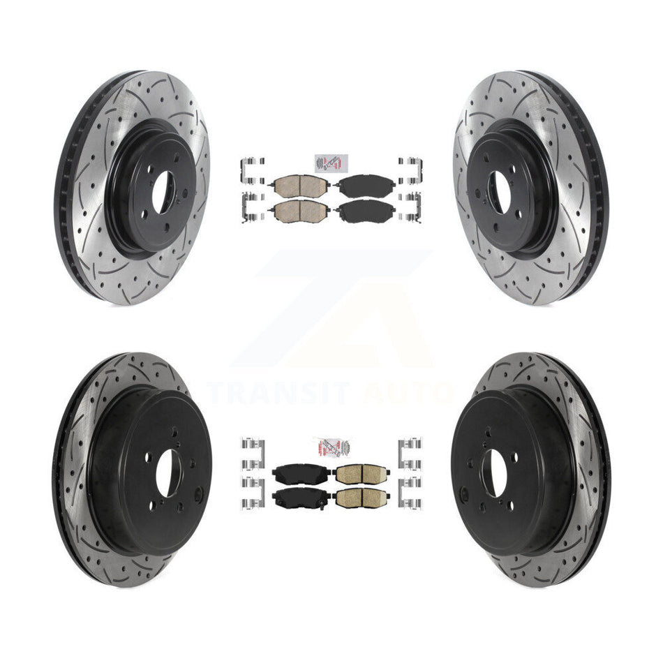Front Rear Ceramic Pad Coated Drilled Slot Disc Brake Rotor Kit For Subaru Outback Legacy KDA-101111