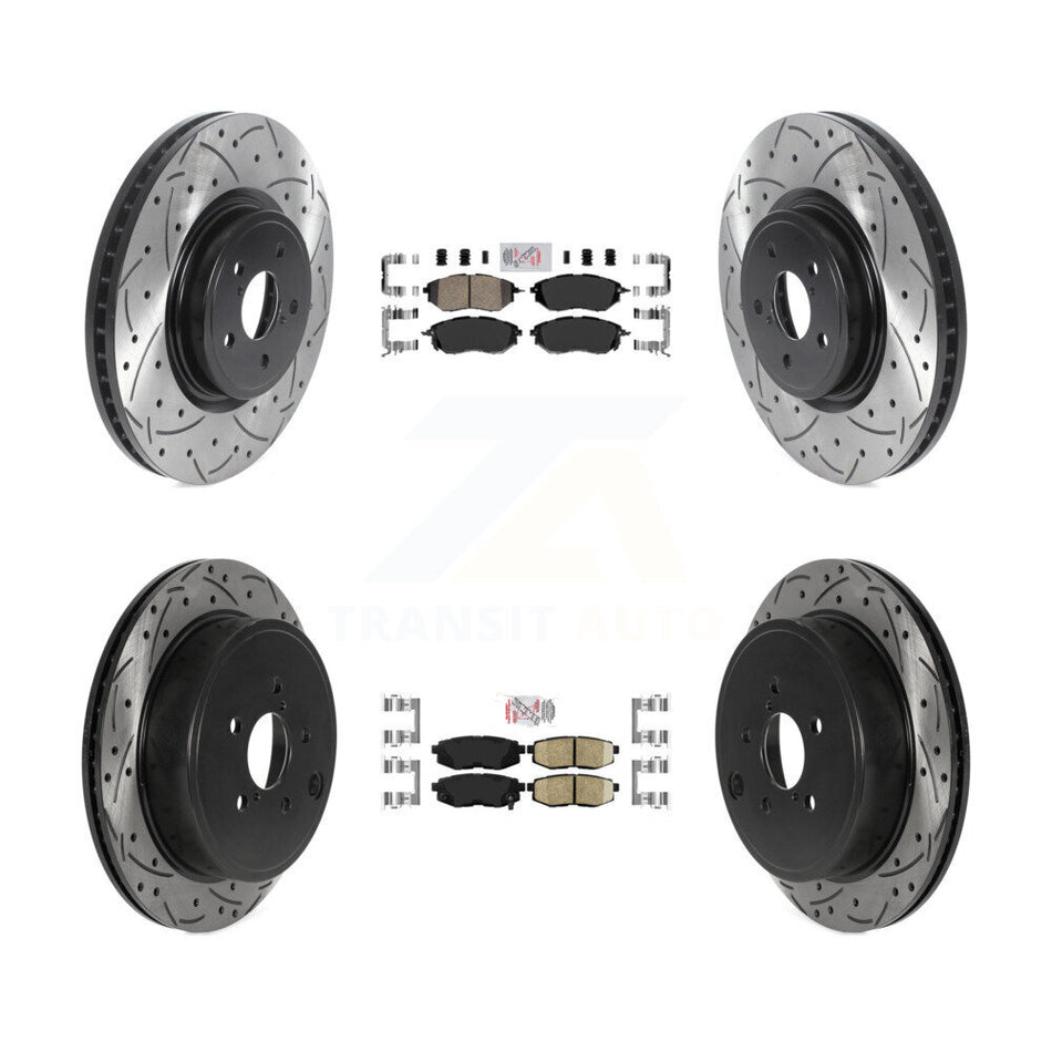 Front Rear Ceramic Pad Coated Drilled Slot Disc Brake Rotor Kit For Subaru Outback Legacy KDA-101113