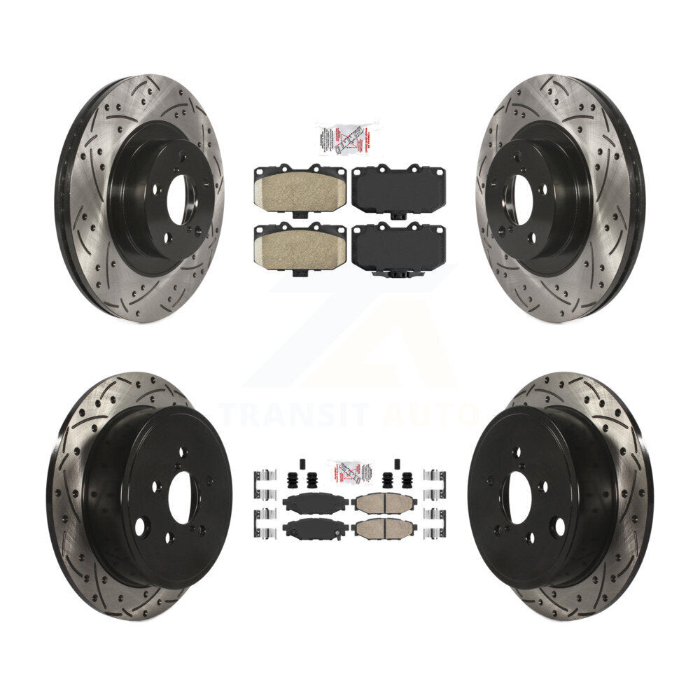 Front Rear Ceramic Pad Coated Drill Slot Disc Brake Rotor Kit For 2008 Subaru Impreza WRX KDA-101125