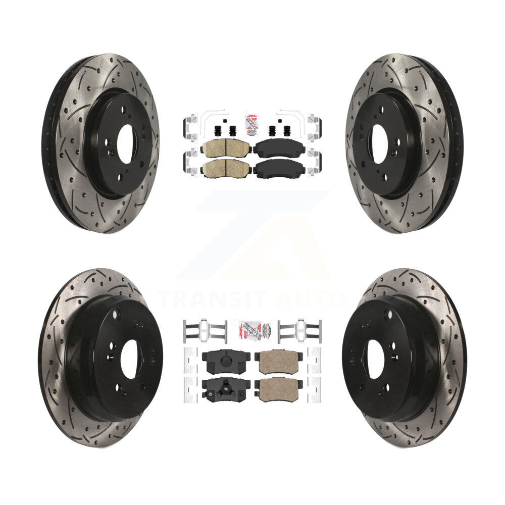 Front Rear Ceramic Pad Coated Drilled Slot Disc Brake Rotors Kit For Honda CR-V Acura RDX KDA-101126