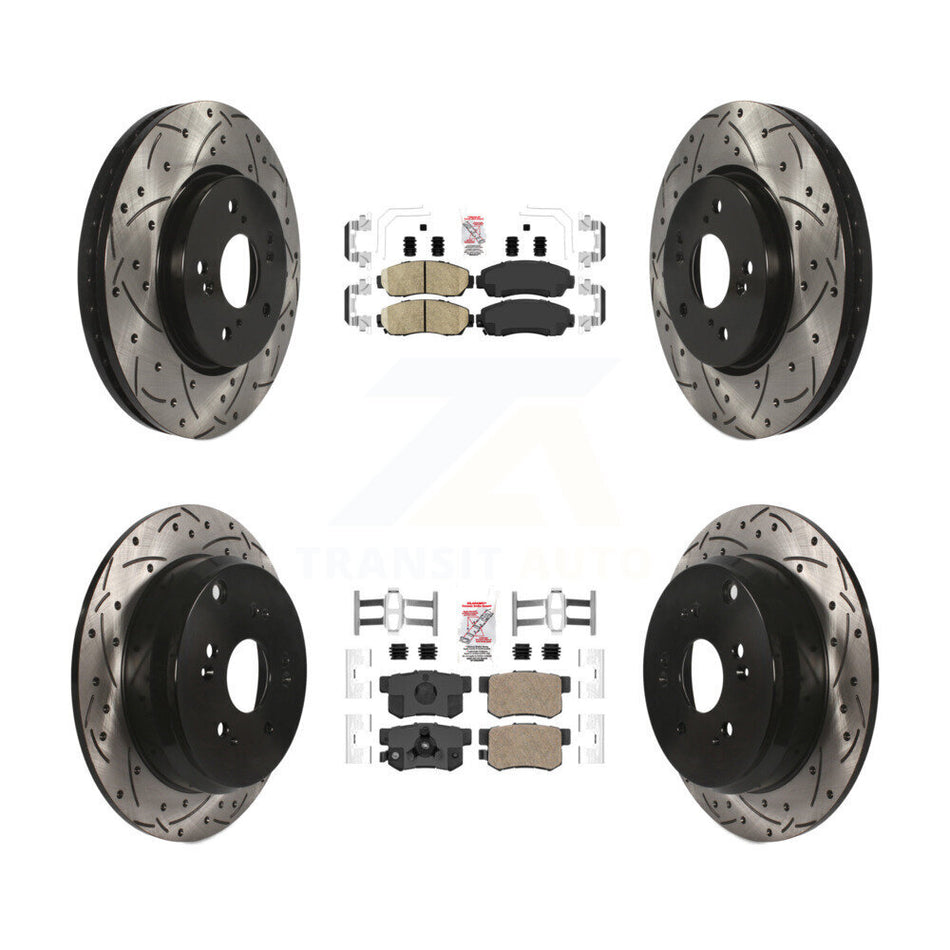 Front Rear Ceramic Pad Coated Drilled Slot Disc Brake Rotors Kit For Honda CR-V Acura RDX KDA-101127