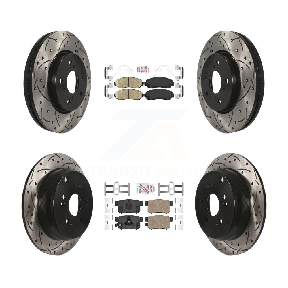 Front Rear Ceramic Pad Coated Drilled Slot Disc Brake Rotors Kit For Honda CR-V Acura RDX KDA-101128