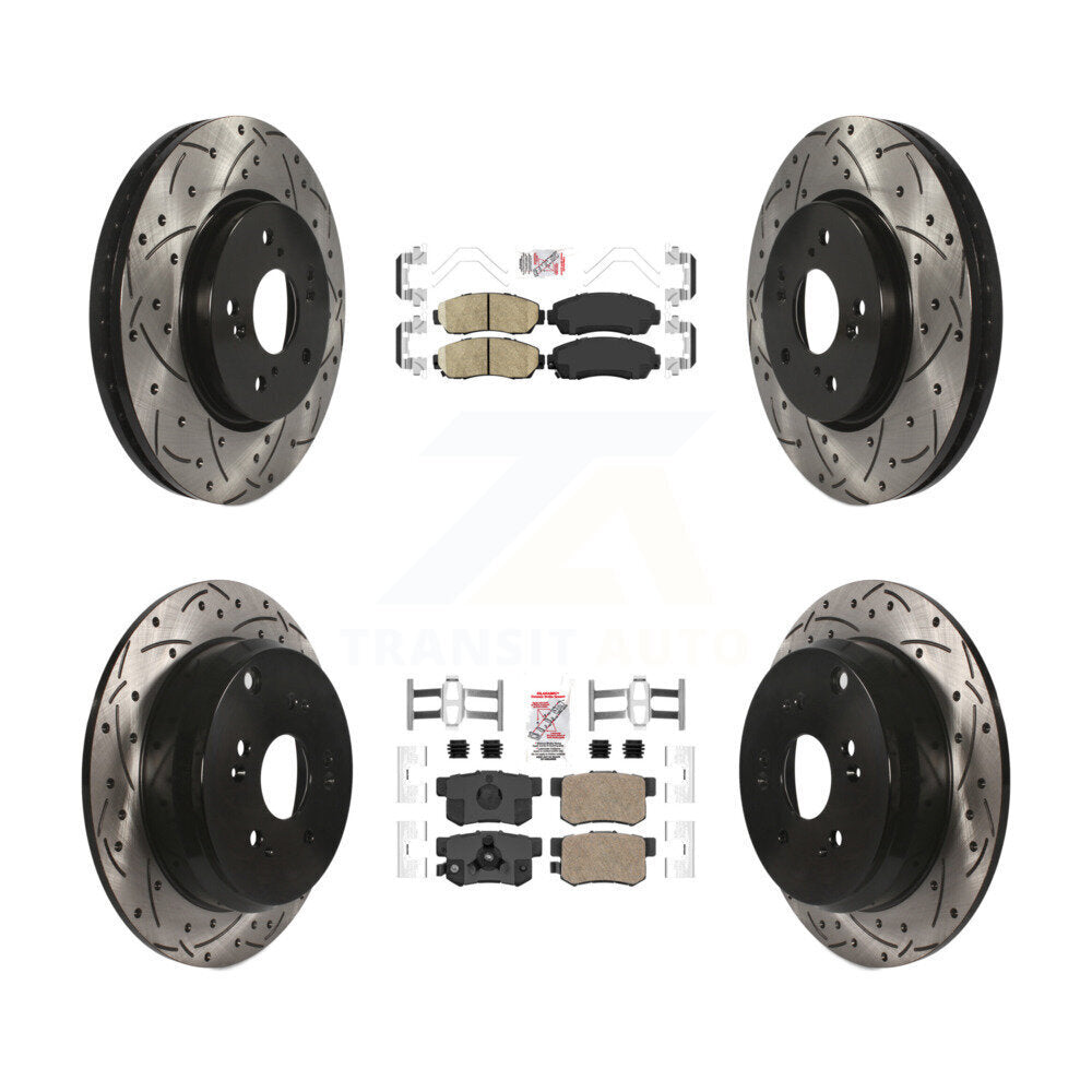 Front Rear Ceramic Pad Coated Drilled Slot Disc Brake Rotors Kit For Honda CR-V Acura RDX KDA-101129