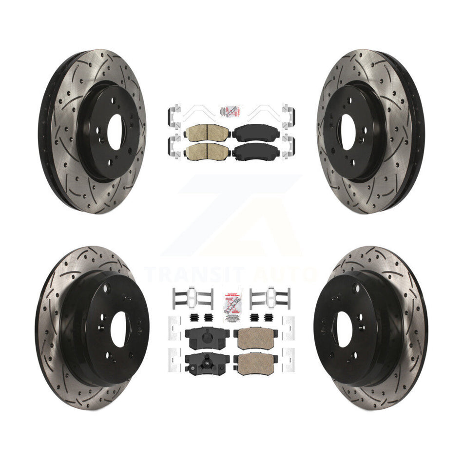 Front Rear Ceramic Pad Coated Drilled Slot Disc Brake Rotors Kit For Honda CR-V Acura RDX KDA-101129