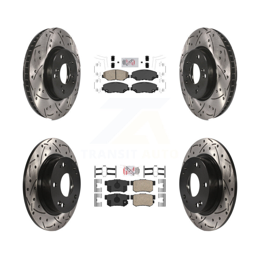 Front Rear Ceramic Pads And Coated Drilled Slotted Disc Brake Rotors Kit For Honda Civic KDA-101132