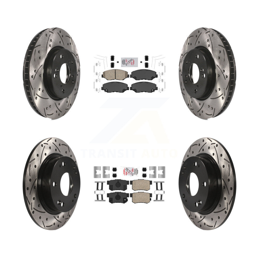 Front Rear Ceramic Pads And Coated Drilled Slotted Disc Brake Rotors Kit For Honda Civic KDA-101133