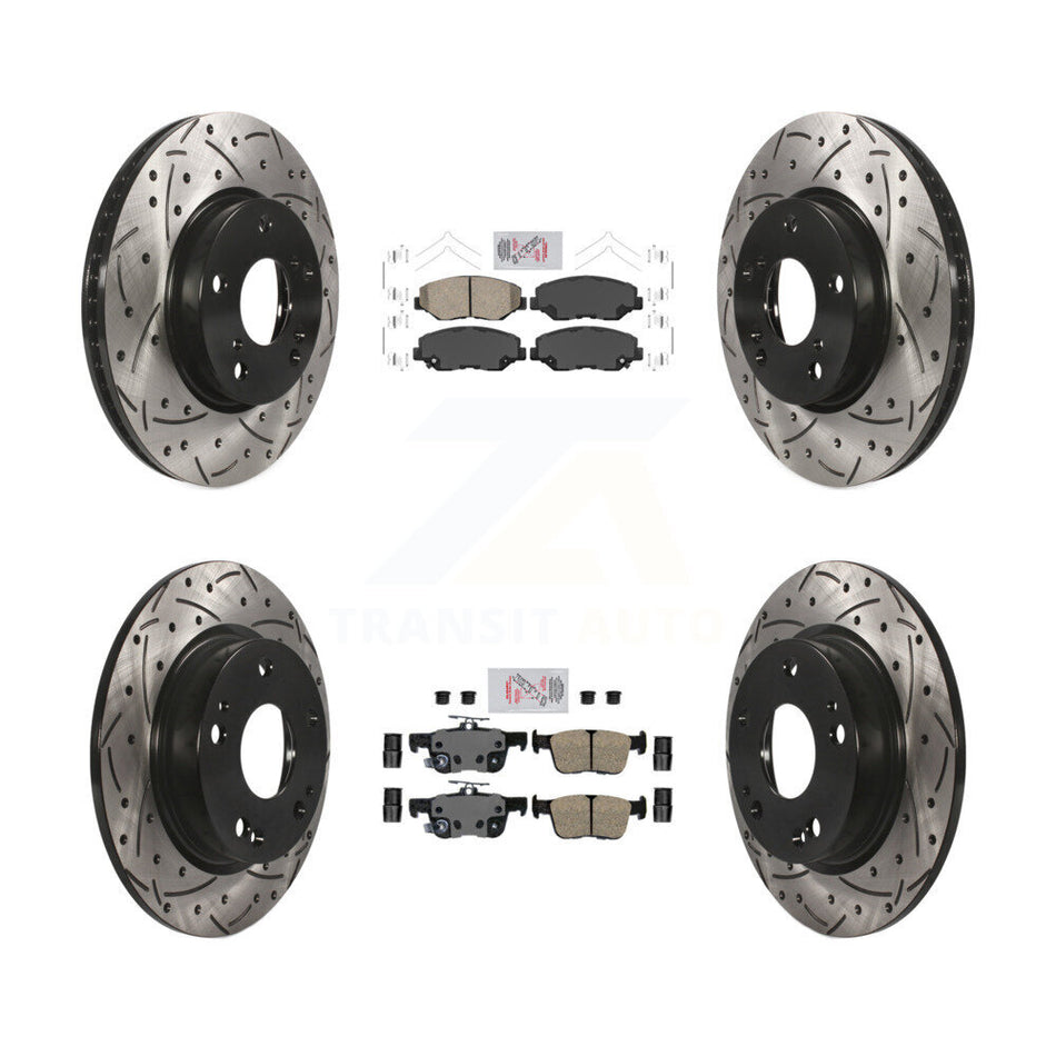 Front Rear Ceramic Pads And Coated Drilled Slotted Disc Brake Rotors Kit For Honda Civic KDA-101134