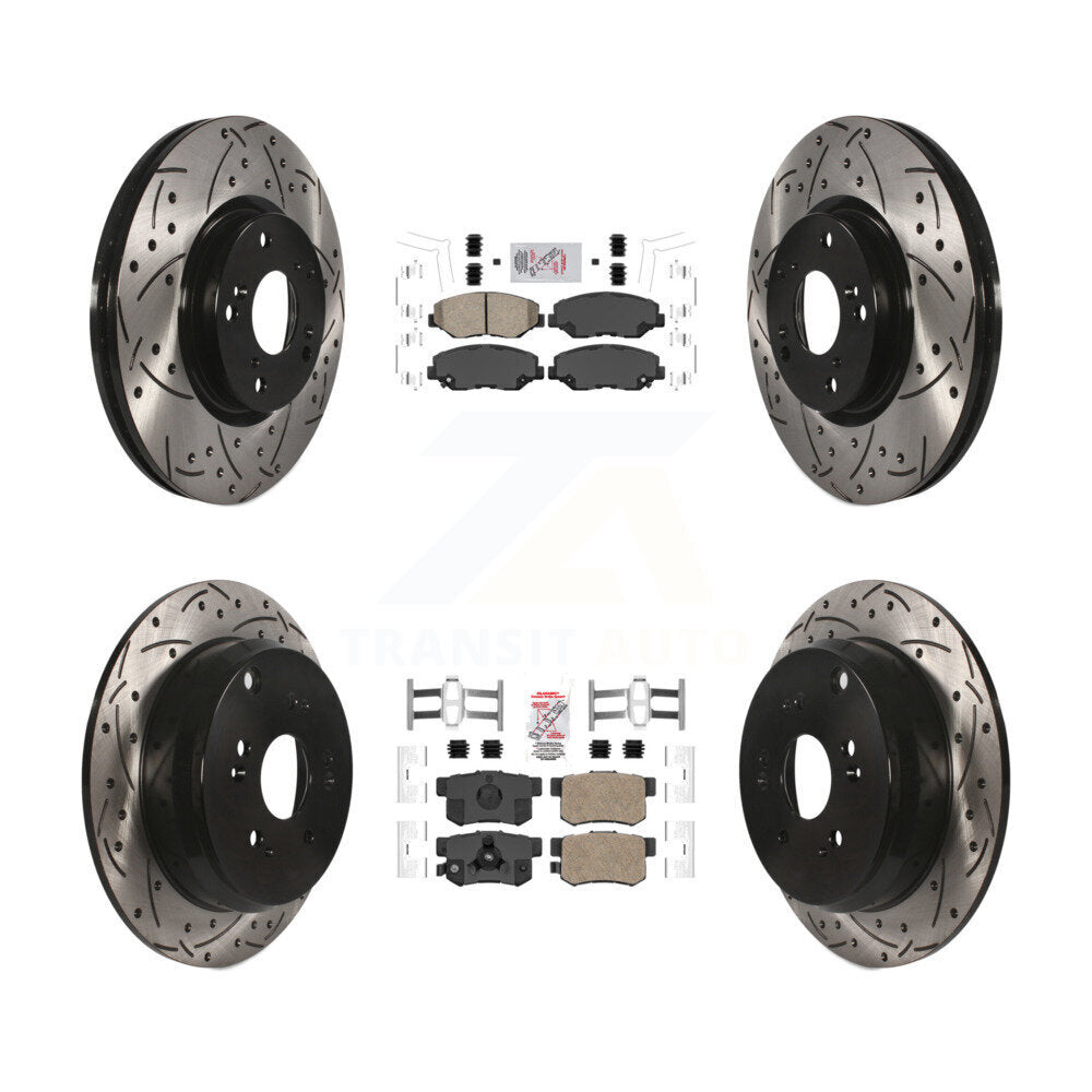 Front Rear Ceramic Pad Coated Drilled Slot Disc Brake Rotors Kit For 2005-2006 Honda CR-V KDA-101141