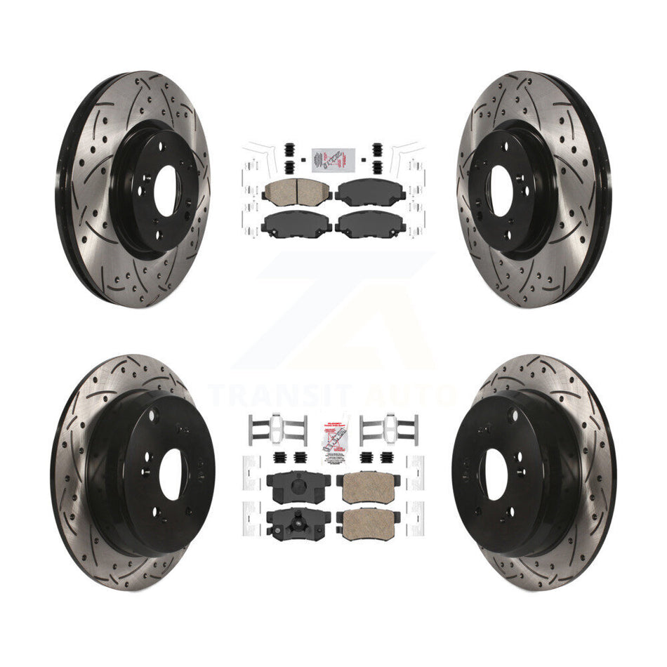 Front Rear Ceramic Pad Coated Drilled Slot Disc Brake Rotors Kit For 2005-2006 Honda CR-V KDA-101141