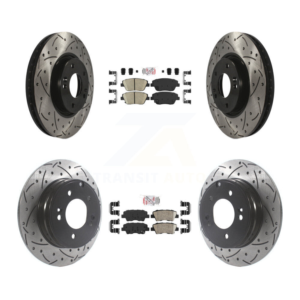 Front Rear Ceramic Pad Coat Drill Slot Disc Brake Rotor Kit For Hyundai Sonata Kia Optima KDA-101153