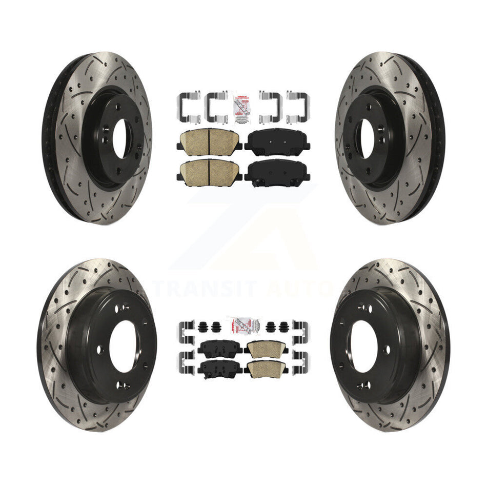 Front Rear Ceramic Pad Drill Slot Brake Rotor Kit For 13-15 Hyundai Veloster Turbocharged KDA-101156