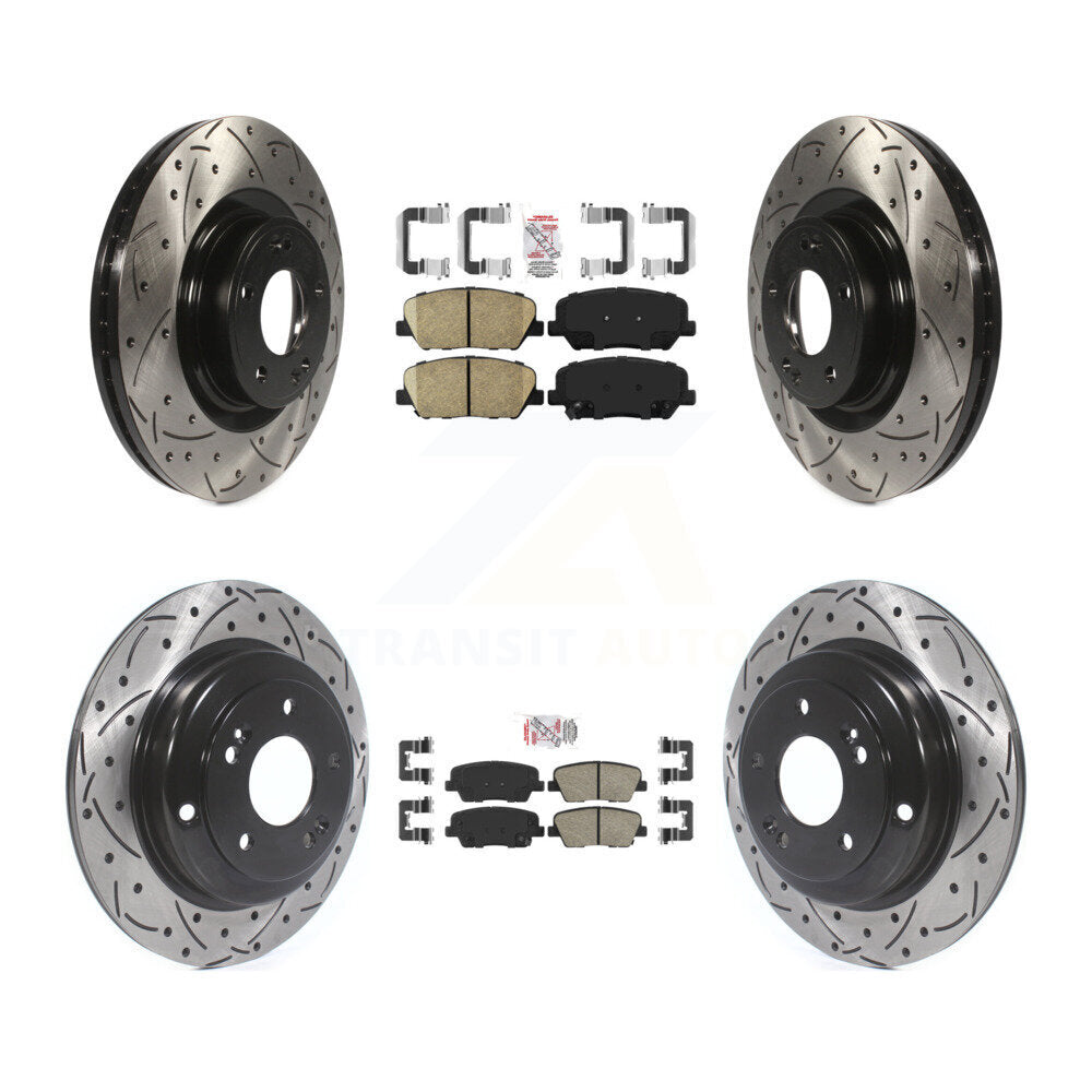 Front Rear Ceramic Pad Coated Drilled Slot Disc Brake Rotor Kit For Hyundai Genesis Coupe KDA-101163