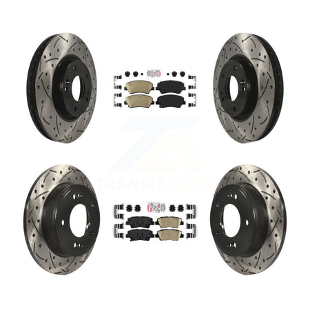 Front Rear Ceramic Pads And Coated Drilled Slotted Disc Brake Rotors Kit For Kia Forte KDA-101168