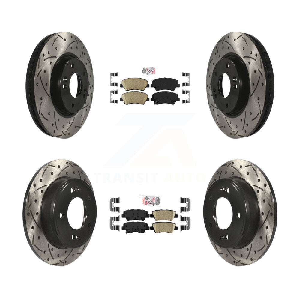 Front Rear Ceramic Pads And Coated Drilled Slotted Disc Brake Rotors Kit For Kia Forte KDA-101169