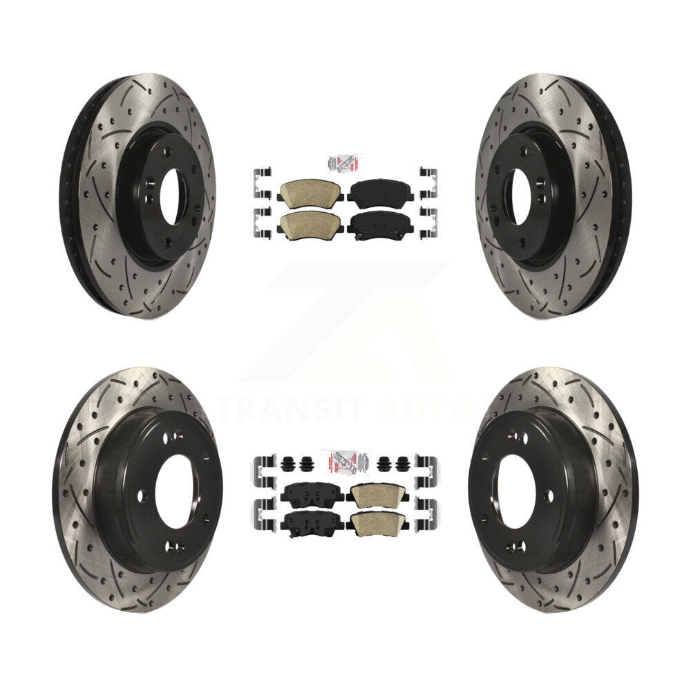 Front Rear Ceramic Pads And Coated Drilled Slotted Disc Brake Rotors Kit For Kia Forte KDA-101170