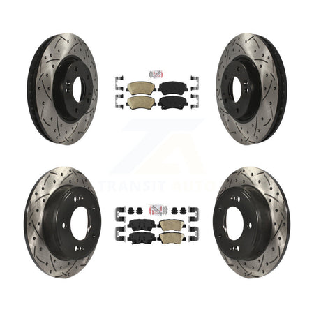 Front Rear Ceramic Pads And Coated Drilled Slotted Disc Brake Rotors Kit For Kia Forte KDA-101170