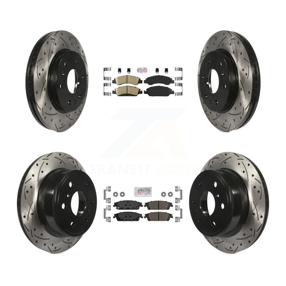 Front Ceramic Rear Semi-Metallic Pad Drill Slot Brake Rotor Kit For GMC Sierra 1500 Tahoe KDA-101178
