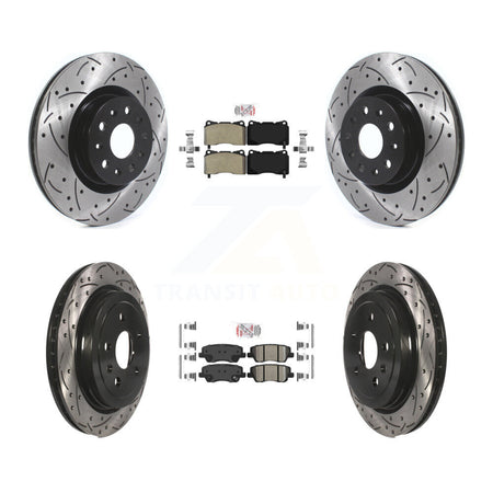 Front Semi-Metallic Rear Ceramic Pad & Drilled Slot Disc Brake Rotor Kit For Cadillac CTS KDA-101193