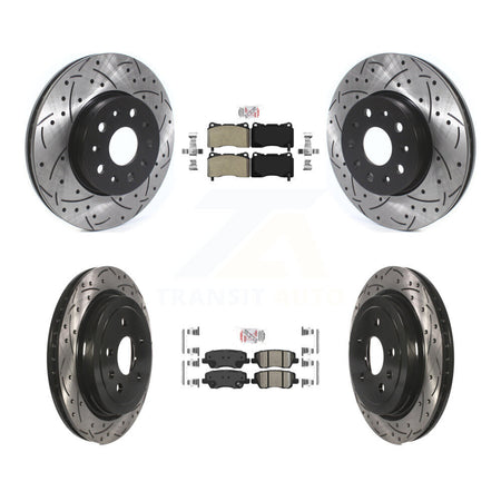 Front Semi-Metallic Rear Ceramic Pad & Drilled Slot Disc Brake Rotor Kit For Cadillac CTS KDA-101194