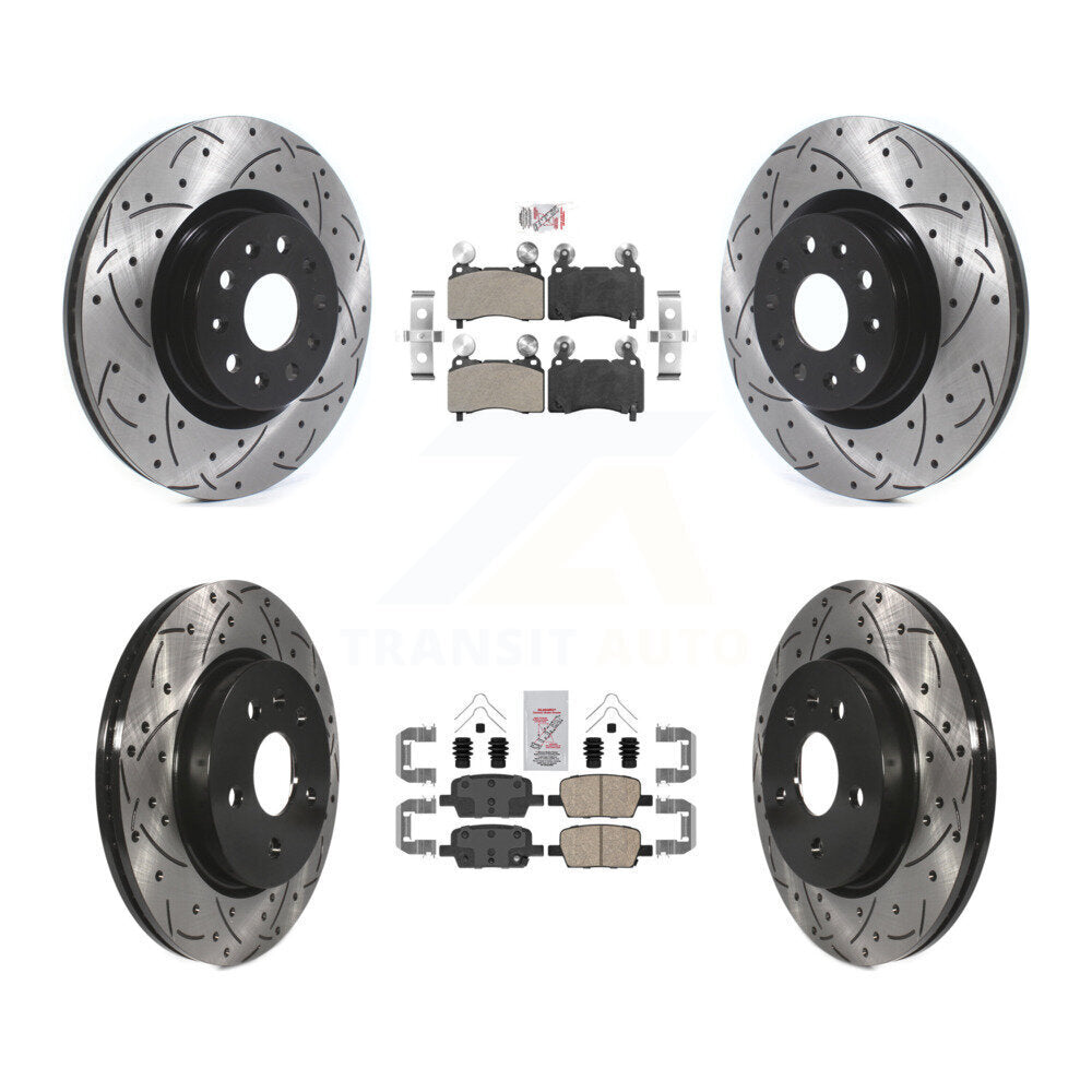 Front Semi-Metallic Rear Ceramic Pad & Drilled Slot Disc Brake Rotor Kit For Cadillac CT6 KDA-101203