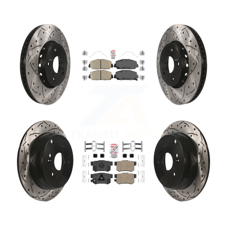 Front Rear Ceramic Pad & Coated Drilled Slot Disc Brake Rotor Kit For 2013-2018 Acura RDX KDA-101206