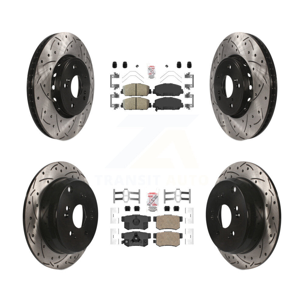 Front Rear Ceramic Pad & Coated Drilled Slot Disc Brake Rotor Kit For 2013-2018 Acura RDX KDA-101208