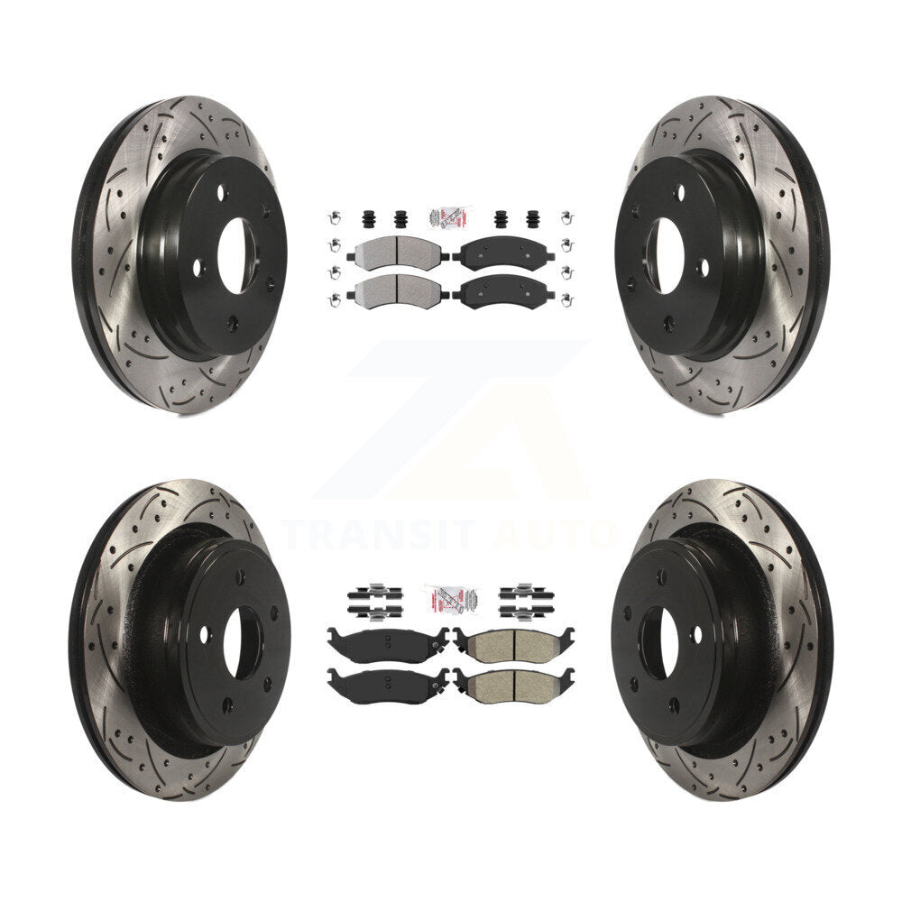 Front Rear Semi-Metallic Pad Drill Slot Brake Rotors Kit For Ram 1500 Classic Dodge Aspen KDA-101231